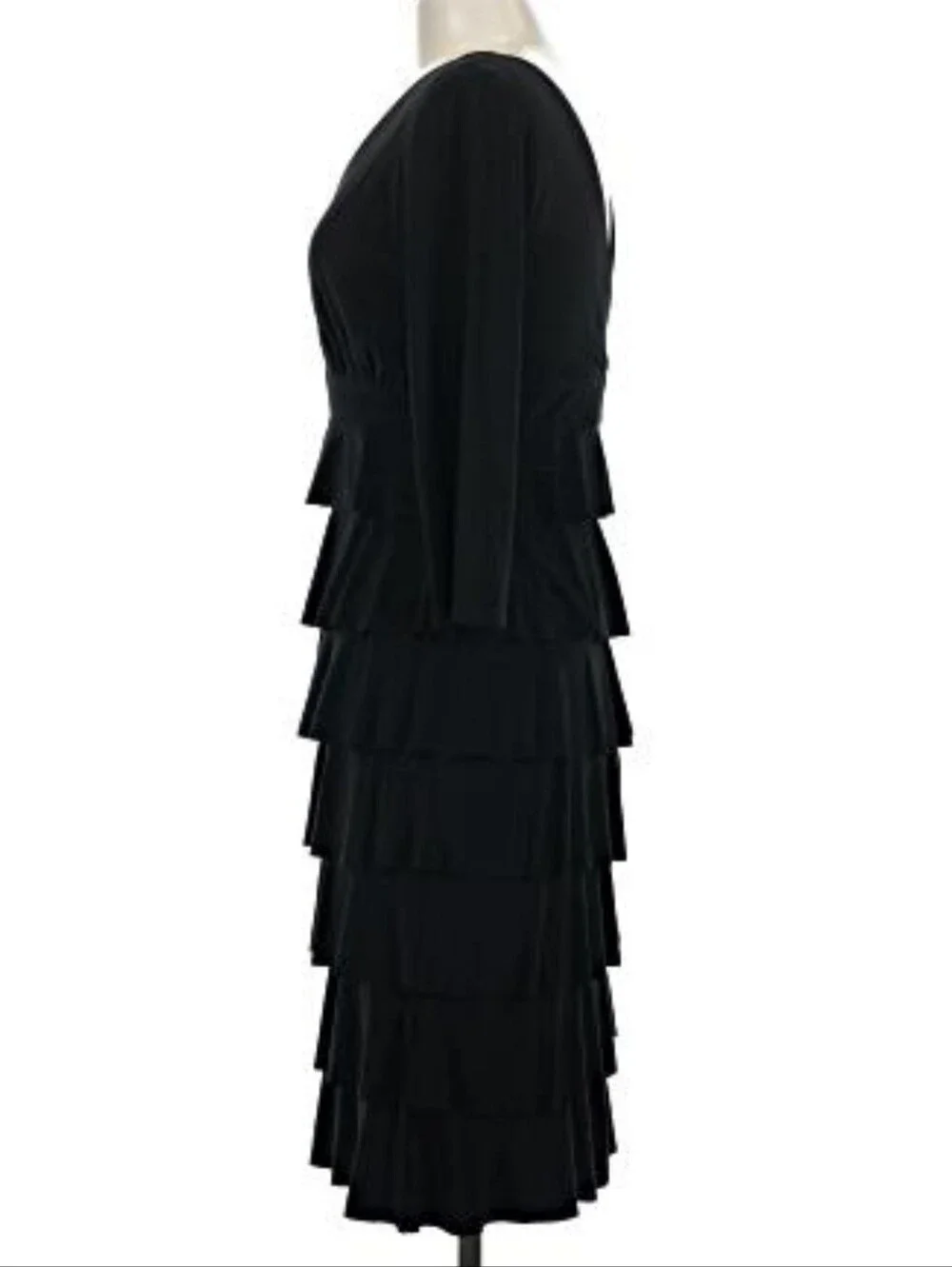 Frank Lyman Classic Black Tiered Ruffle Knee-Length Dress, Size 8